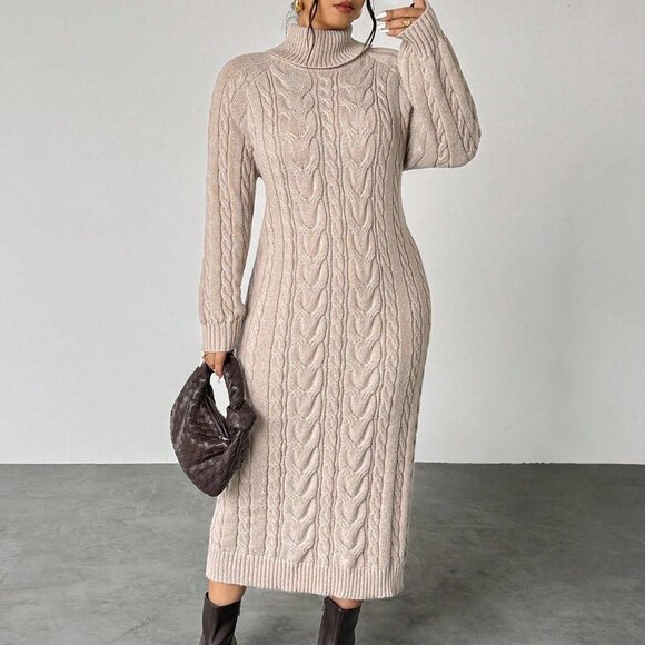 Apricot Casual Women's Crew Neck Midi Sweater Dress - Picture 3 of 7